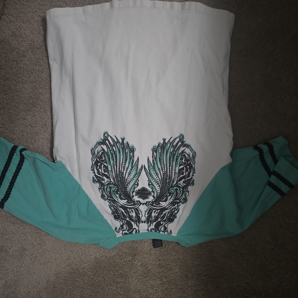 Harley-Davidson Teal and White Shirt - Picture 2 of 5